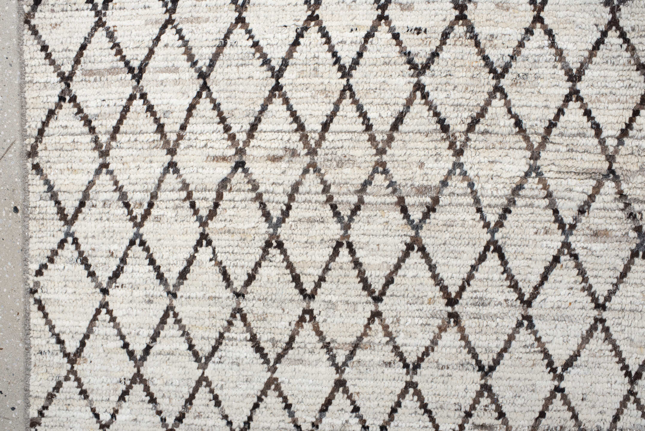 9' x 11' one-of-a-kind handmade vintage Tulu large size rug. Color palette: ivory, charcoal, taupe, brown, gray, black