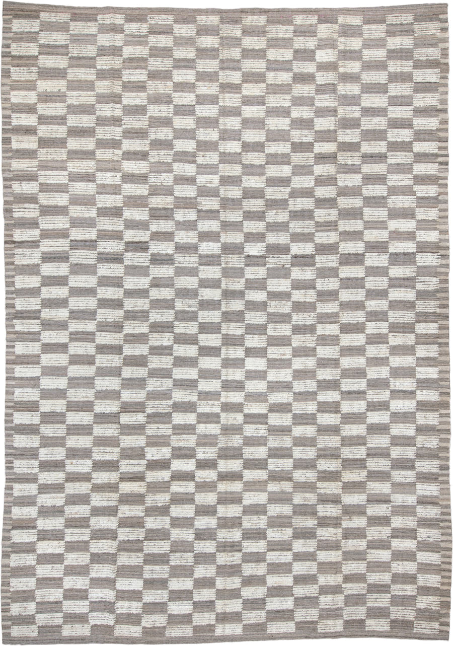 10' x 14' one-of-a-kind handmade vintage Tulu large size rug. Color palette: taupe, ivory, gray, cream, beige