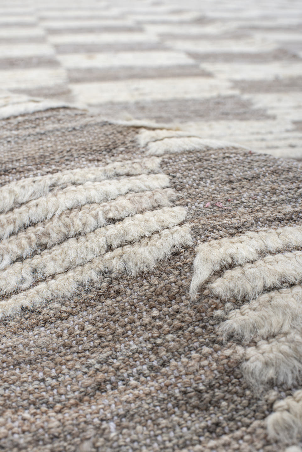 10' x 14' one-of-a-kind handmade vintage Tulu large size rug. Color palette: taupe, ivory, gray, cream, beige