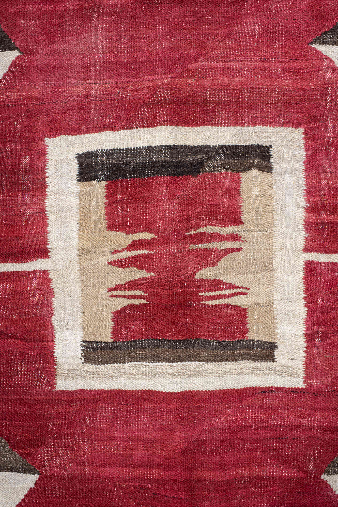 8' x 11' one-of-a-kind handmade vintage Kilim large size rug. Color palette: red, ivory, charcoal, taupe, cream, gray, black