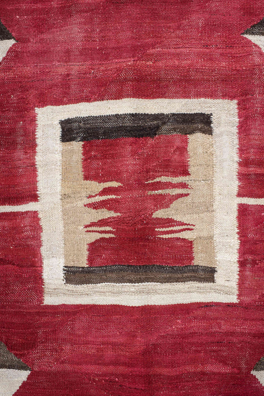 8' x 11' one-of-a-kind handmade vintage Kilim large size rug. Color palette: red, ivory, charcoal, taupe, cream, gray, black