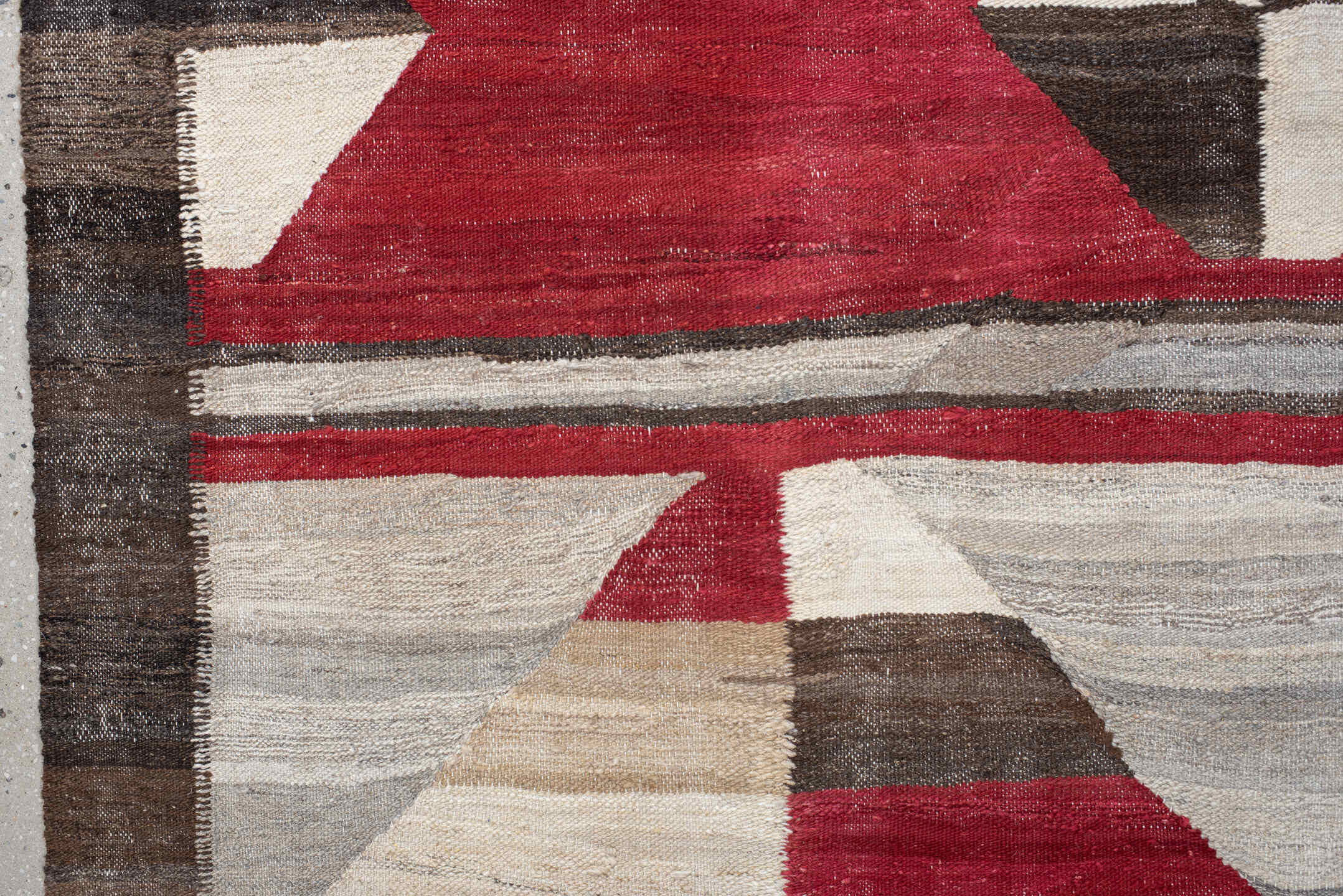 8' x 11' one-of-a-kind handmade vintage Kilim large size rug. Color palette: red, ivory, charcoal, taupe, cream, gray, black