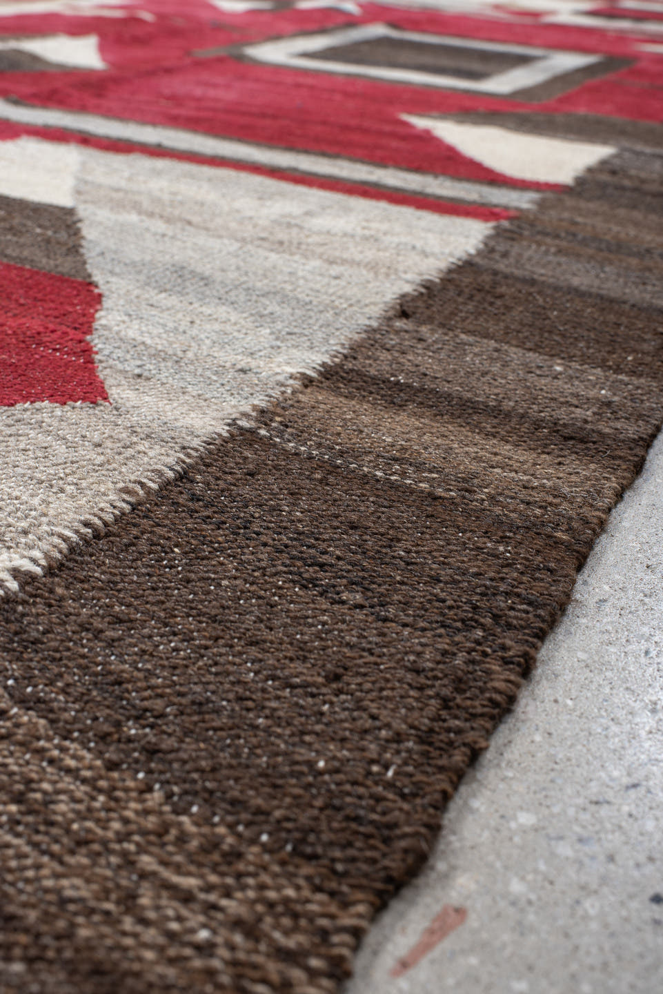 8' x 11' one-of-a-kind handmade vintage Kilim large size rug. Color palette: red, ivory, charcoal, taupe, cream, gray, black