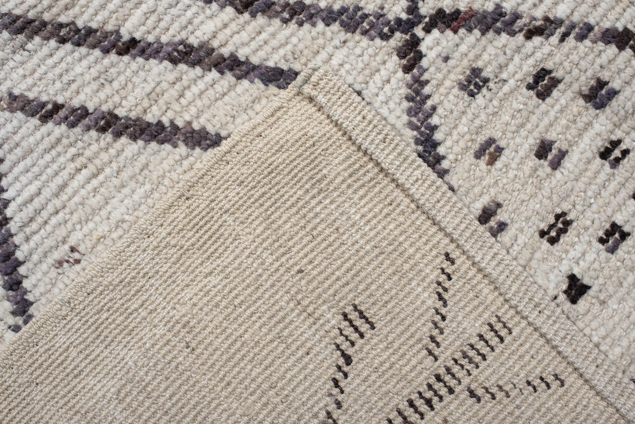10' x 14' one-of-a-kind handmade vintage Tulu large size rug. Color palette: ivory, charcoal, taupe, brown, gray, black