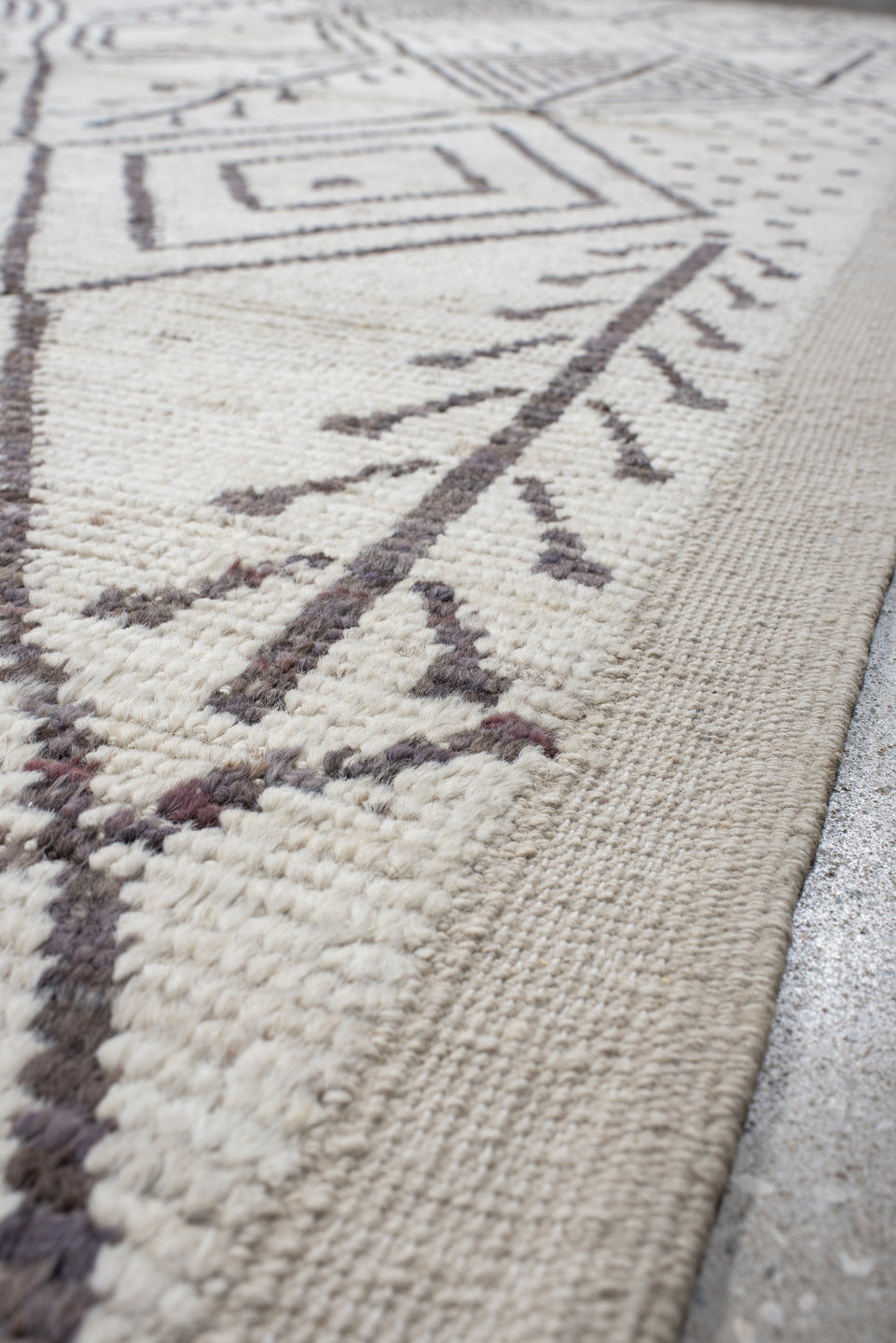 10' x 14' one-of-a-kind handmade vintage Tulu large size rug. Color palette: ivory, charcoal, taupe, brown, gray, black