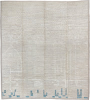 13' x 14' one-of-a-kind handmade vintage Tulu oversize rug. Color palette: ivory, cream, taupe, sky_blue, beige, gray