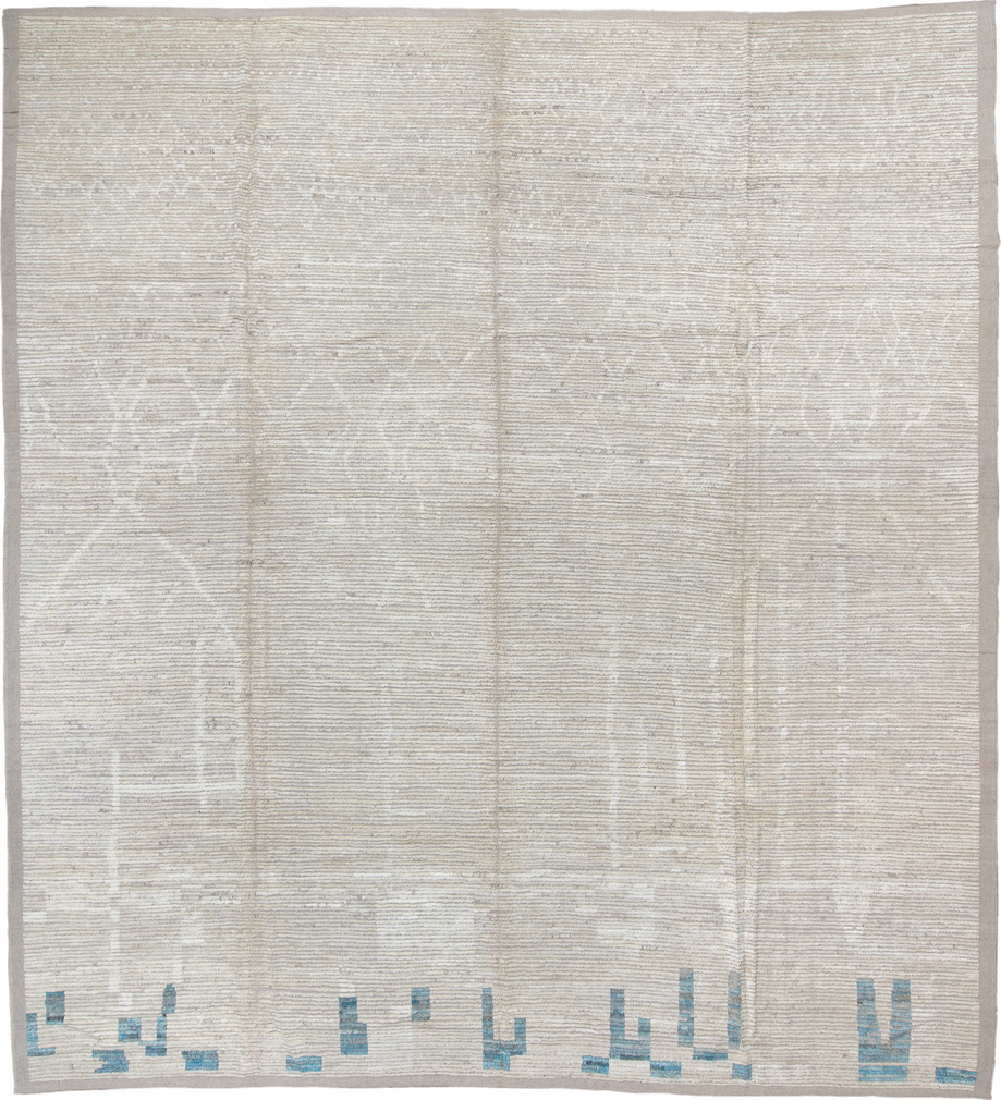 13' x 14' one-of-a-kind handmade vintage Tulu oversize rug. Color palette: dark gray, gainsboro, gray, light gray, off-white