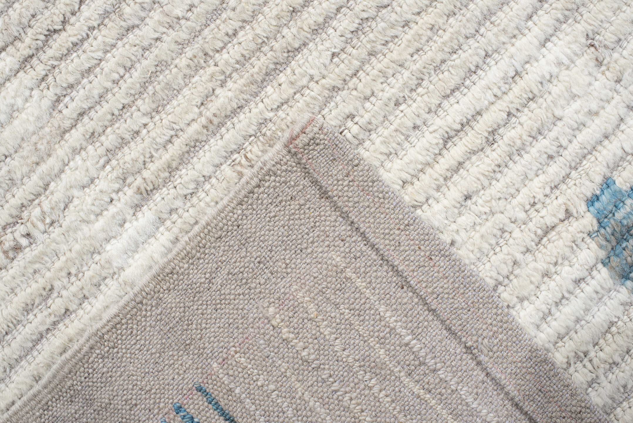 13' x 14' one-of-a-kind handmade vintage Tulu oversize rug. Color palette: ivory, cream, taupe, sky_blue, beige, gray