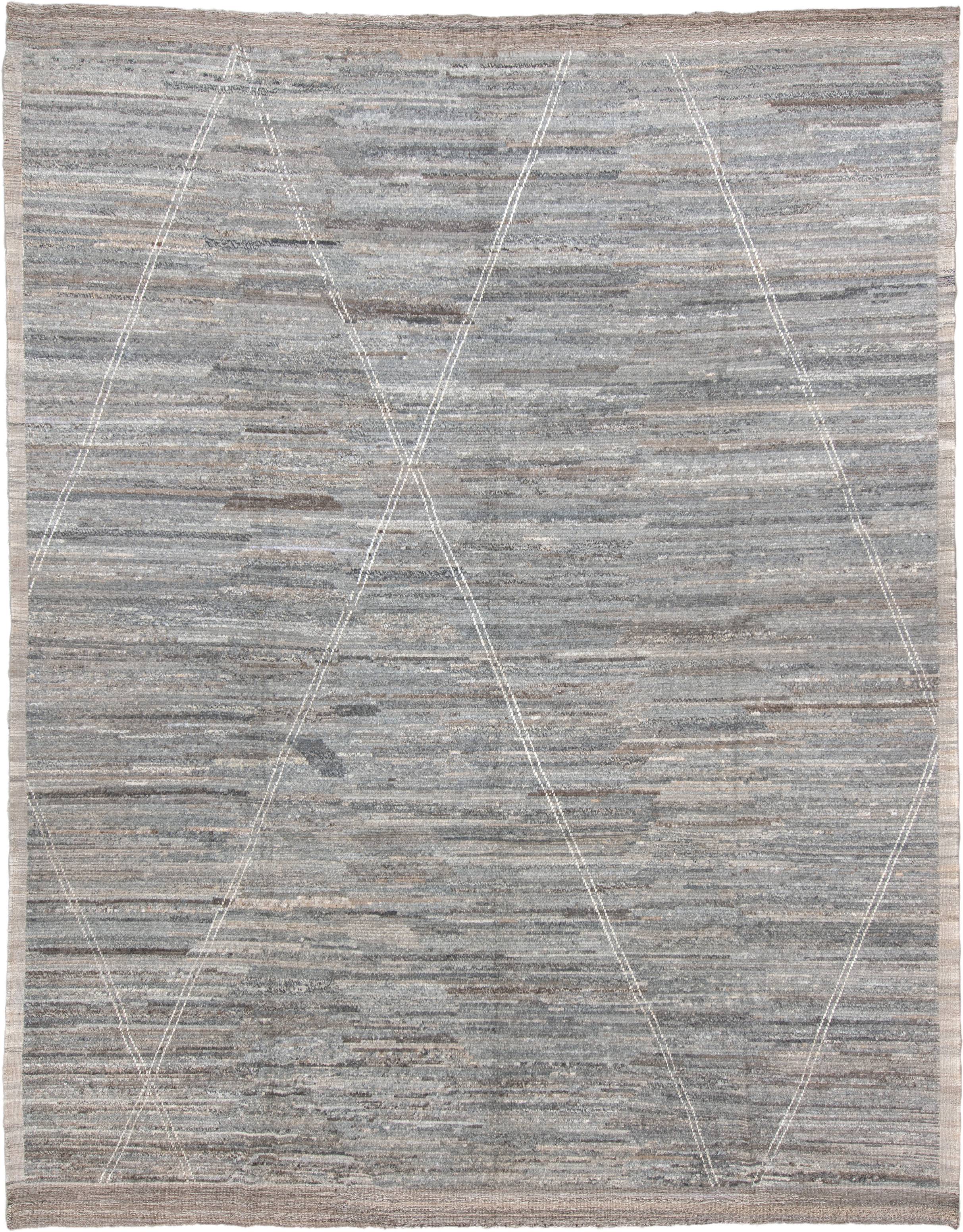 10' x 13' one-of-a-kind handmade vintage Tulu large size rug. Color palette: gray, taupe, ivory, greige, charcoal, beige