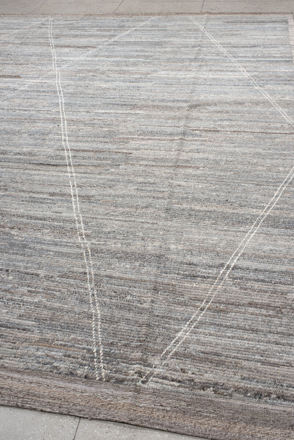 10' x 13' one-of-a-kind handmade vintage Tulu large size rug. Color palette: gray, taupe, ivory, greige, charcoal, beige