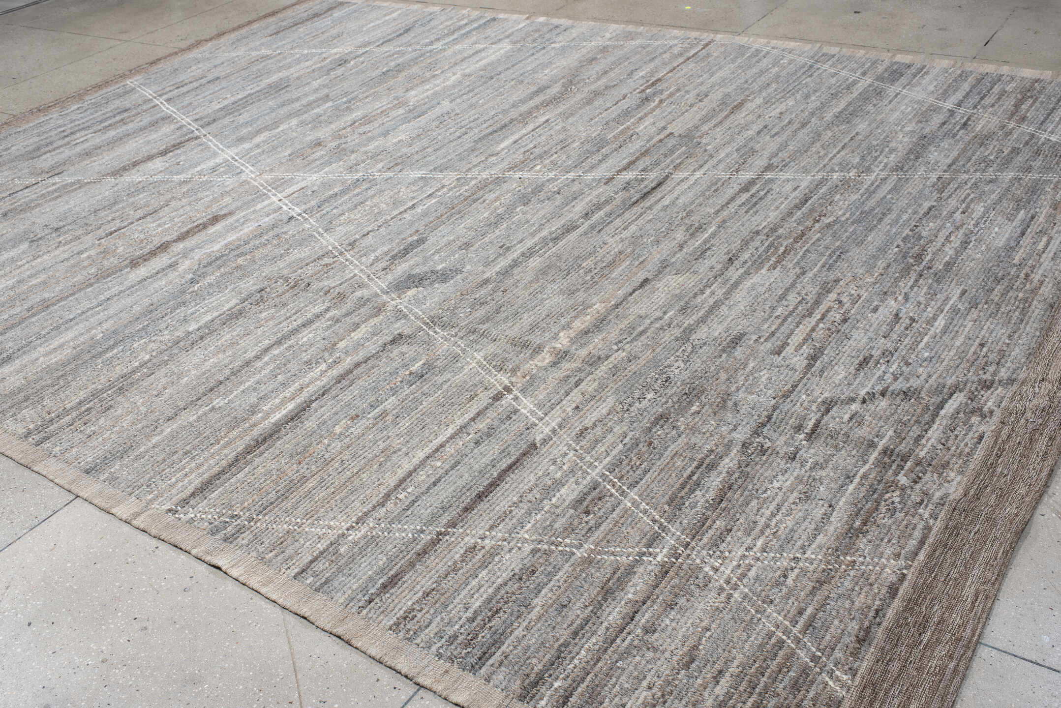 10' x 13' one-of-a-kind handmade vintage Tulu large size rug. Color palette: gray, taupe, ivory, greige, charcoal, beige