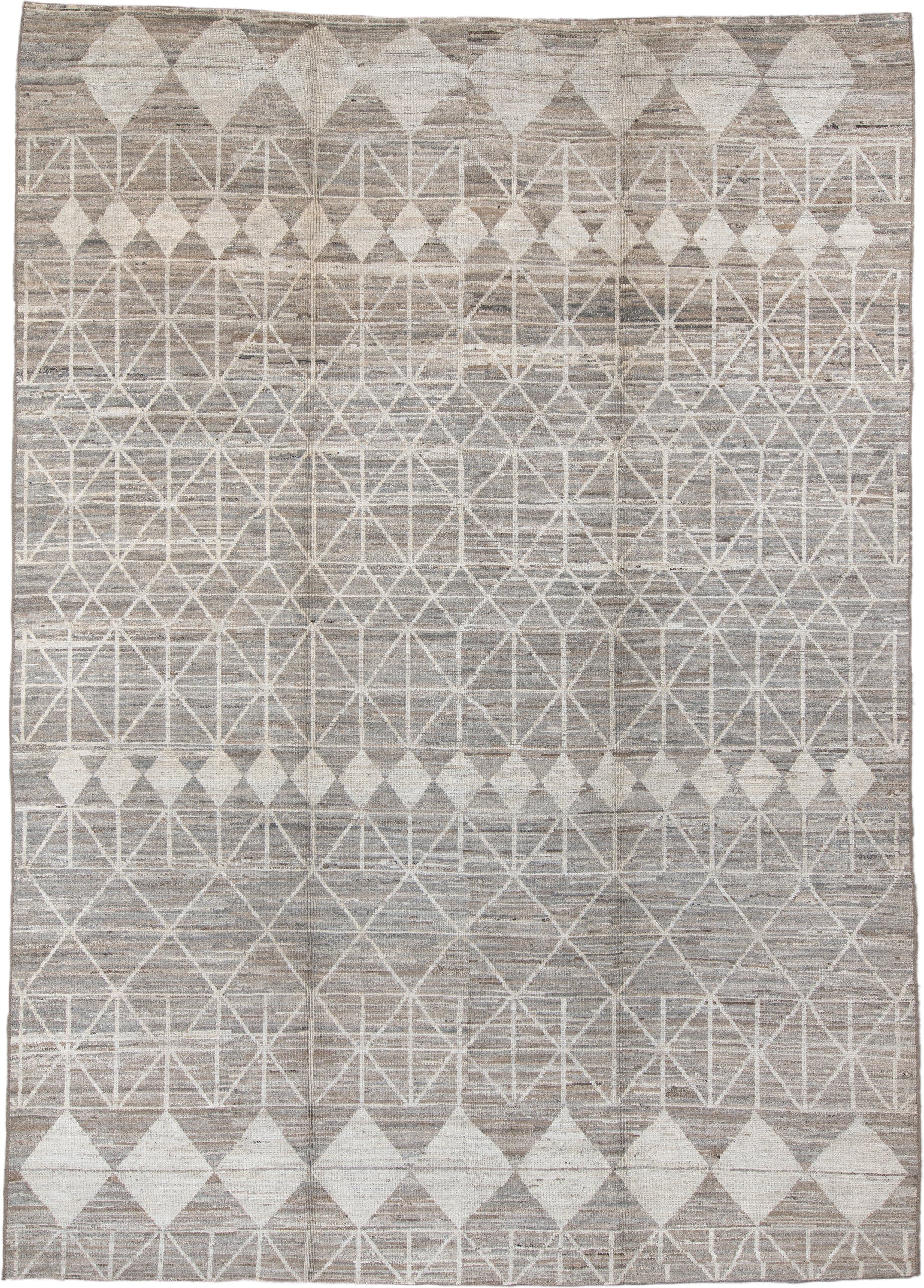 10' x 14' one-of-a-kind handmade vintage Tulu large size rug. Color palette: taupe, ivory, gray, cream, greige, beige