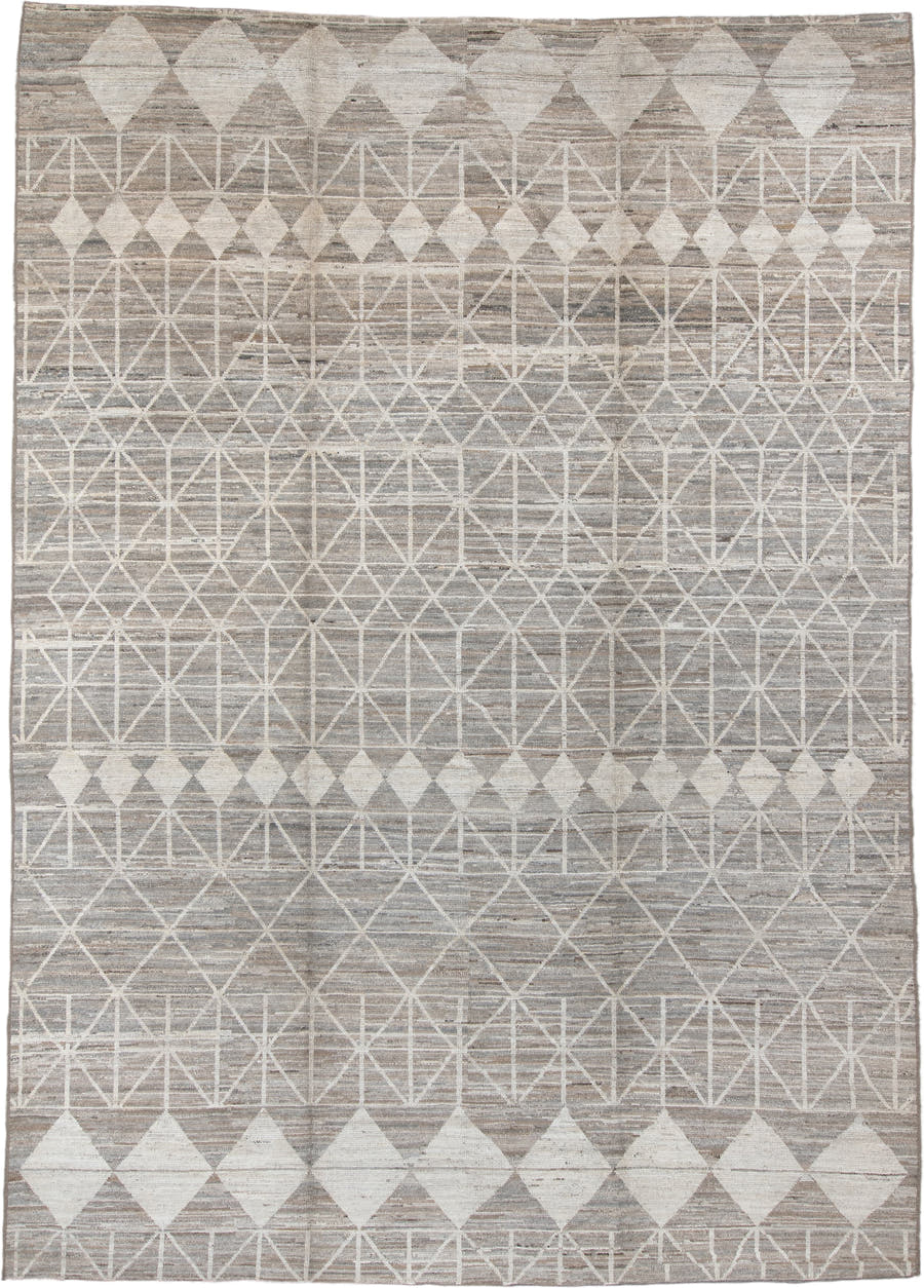 10' x 14' one-of-a-kind handmade vintage Tulu large size rug. Color palette: taupe, ivory, gray, cream, greige, beige