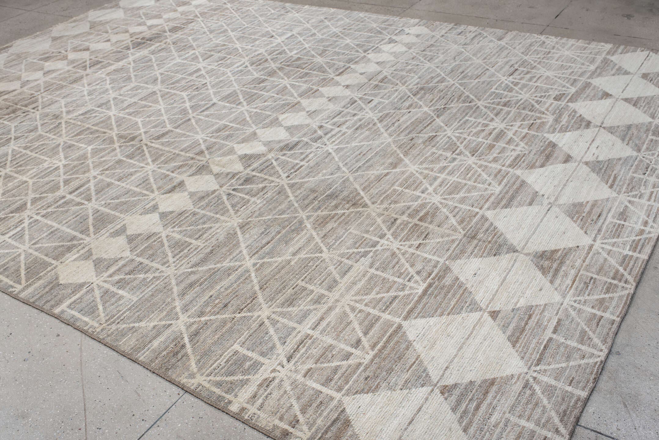 10' x 14' one-of-a-kind handmade vintage Tulu large size rug. Color palette: taupe, ivory, gray, cream, greige, beige