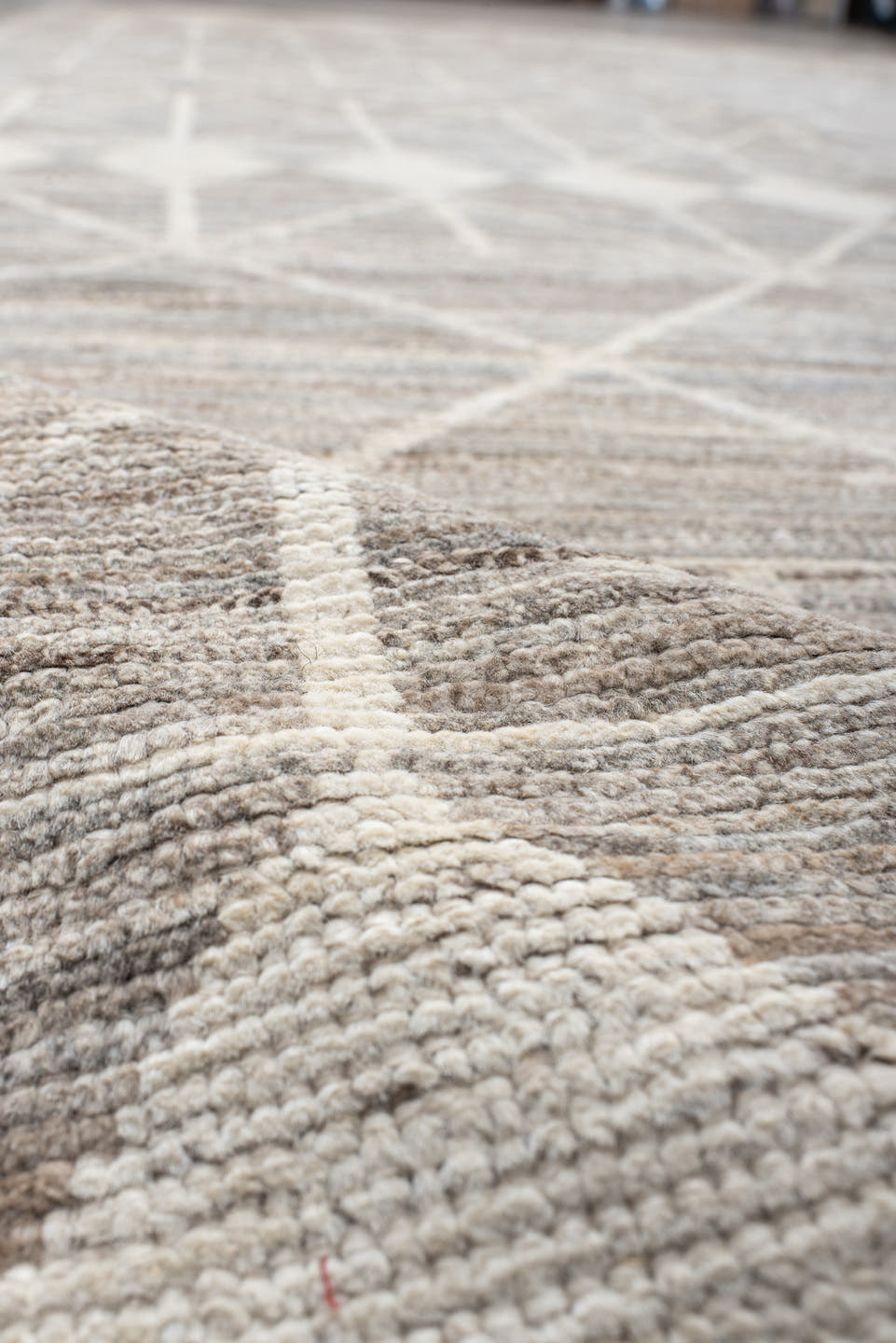 10' x 14' one-of-a-kind handmade vintage Tulu large size rug. Color palette: taupe, ivory, gray, cream, greige, beige