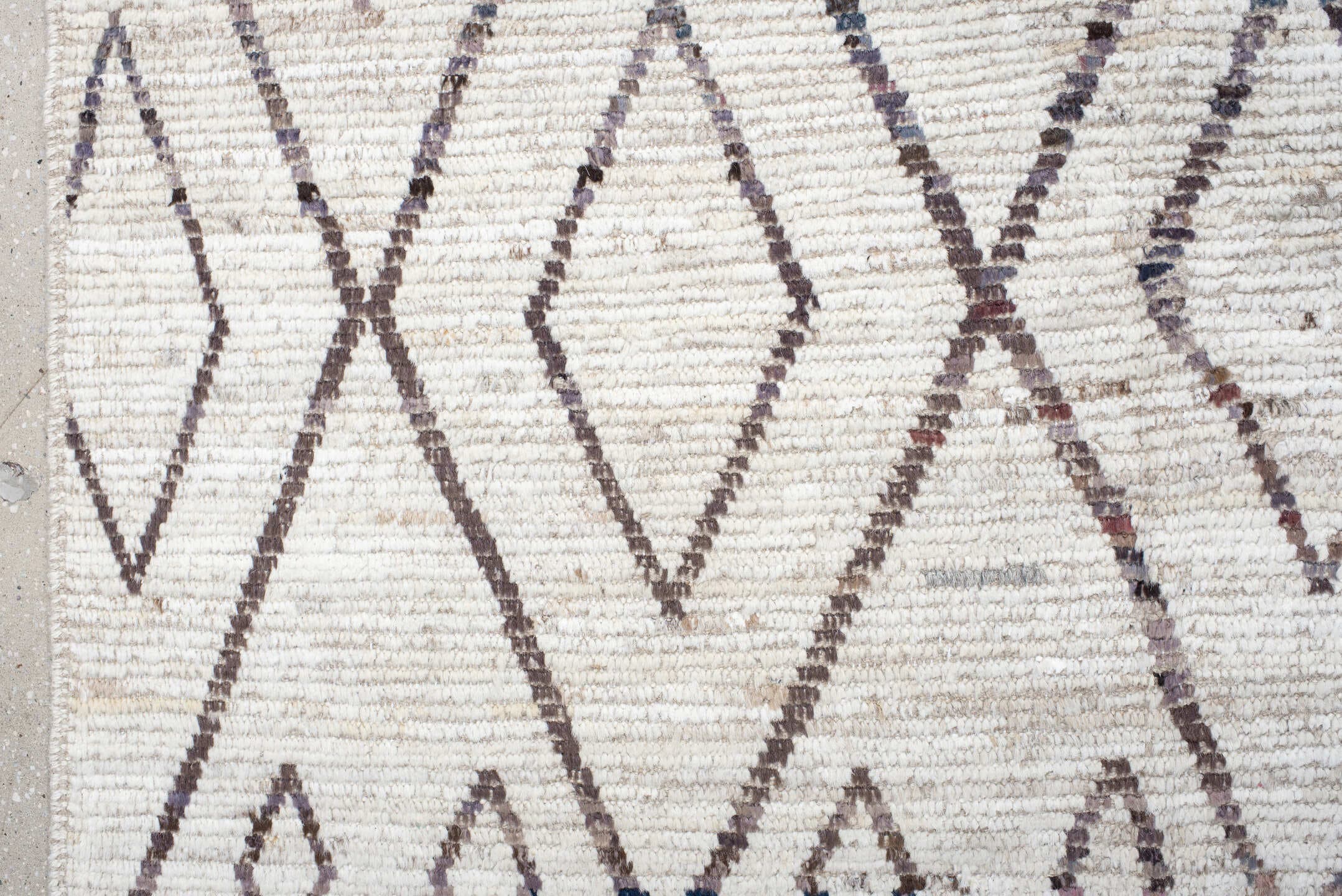10' x 13' one-of-a-kind handmade vintage Tulu large size rug. Color palette: ivory, taupe, charcoal, slate, rose, camel