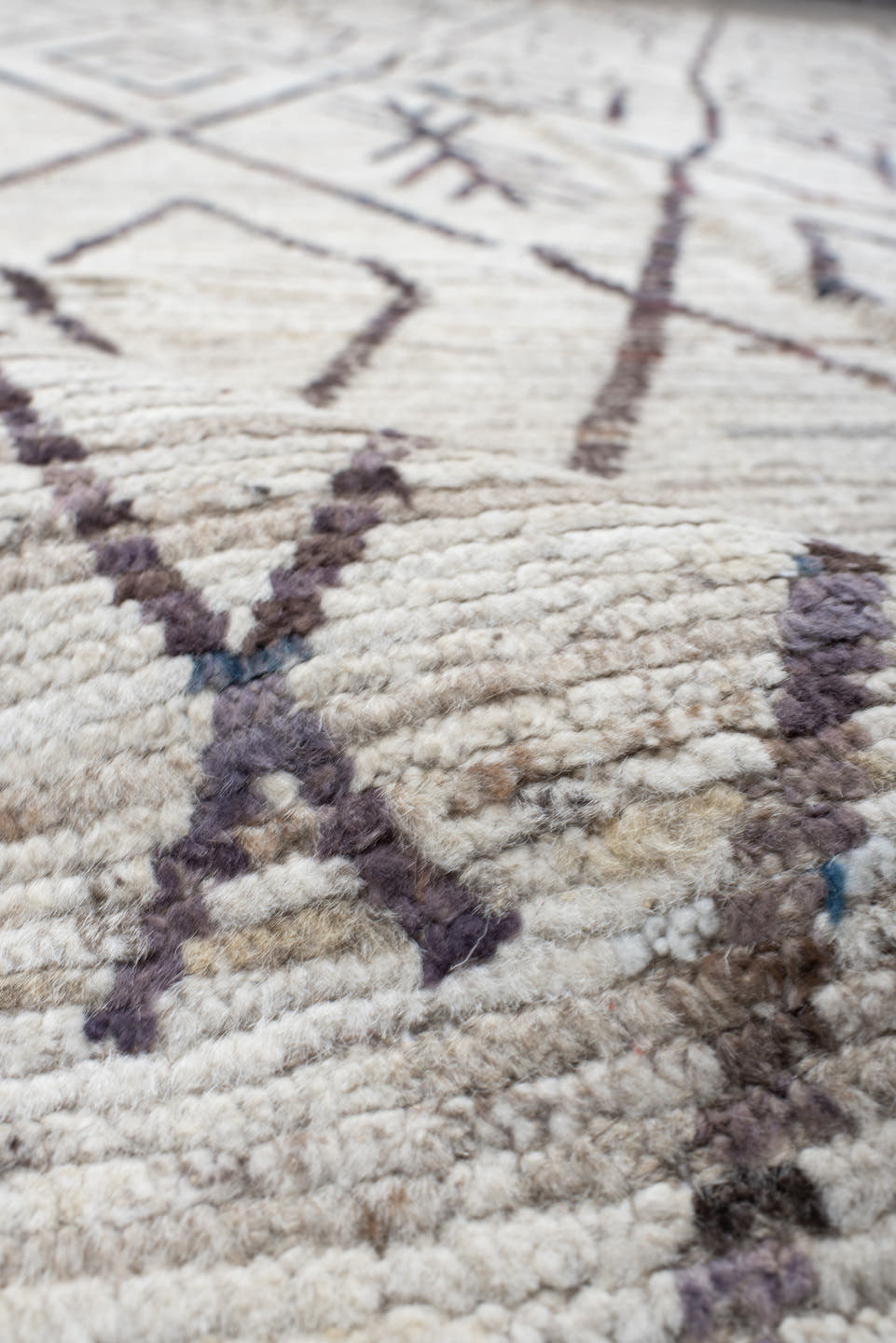 10' x 13' one-of-a-kind handmade vintage Tulu large size rug. Color palette: ivory, taupe, charcoal, slate, rose, camel