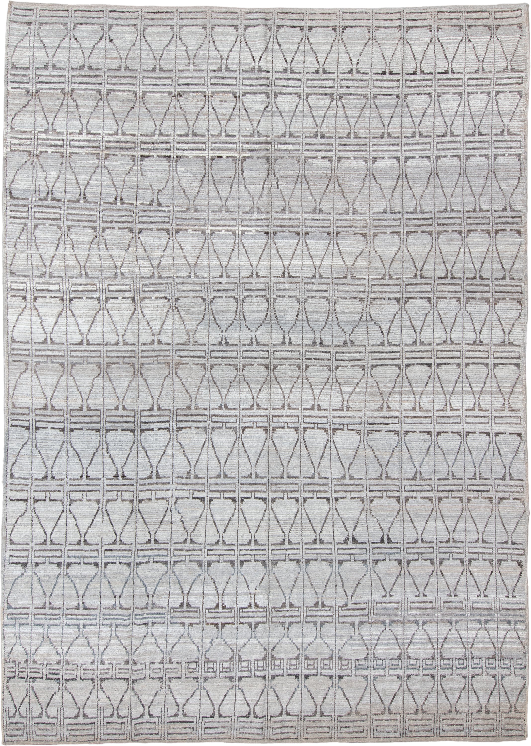 10' x 14' one-of-a-kind handmade vintage Tulu large size rug. Color palette: ivory, taupe, gray, cream, beige