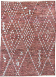 10' x 14' one-of-a-kind handmade vintage Tulu large size rug. Color palette: terra cotta, ivory, rose, rust, charcoal