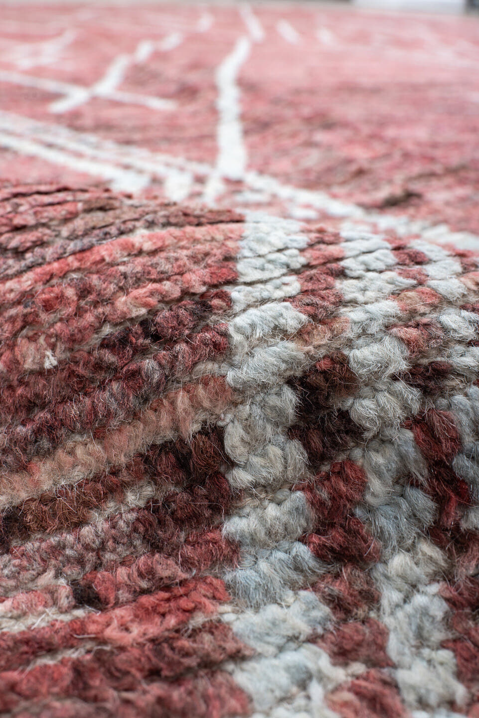 10' x 14' one-of-a-kind handmade vintage Tulu large size rug. Color palette: terra cotta, ivory, rose, rust, charcoal