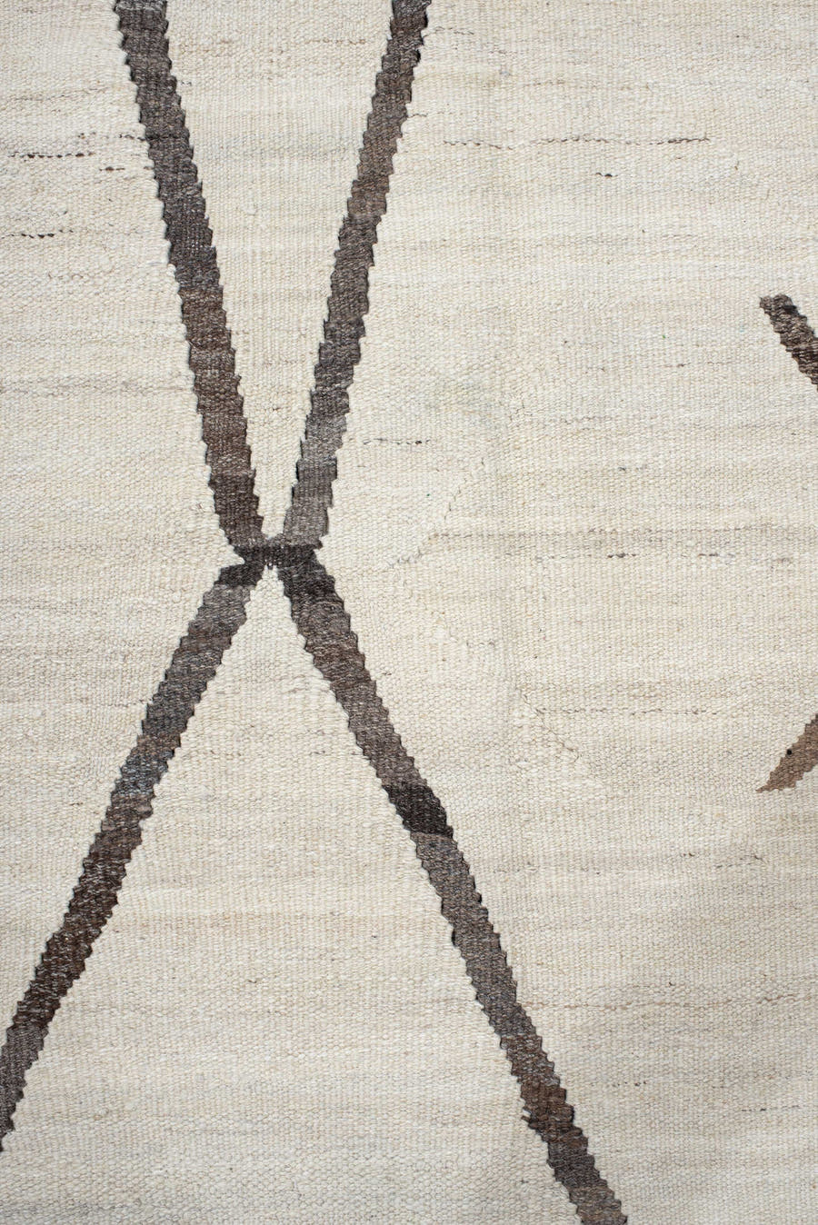 11' x 14' one-of-a-kind handmade vintage Kilim oversize rug. Color palette: ivory, charcoal, taupe, gray, black, beige