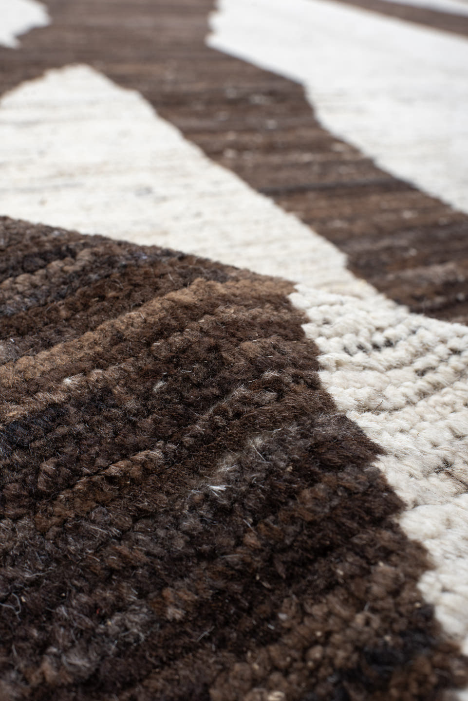 10' x 14' one-of-a-kind handmade vintage Tulu large size rug. Color palette: ivory, brown, taupe, charcoal, beige, gray