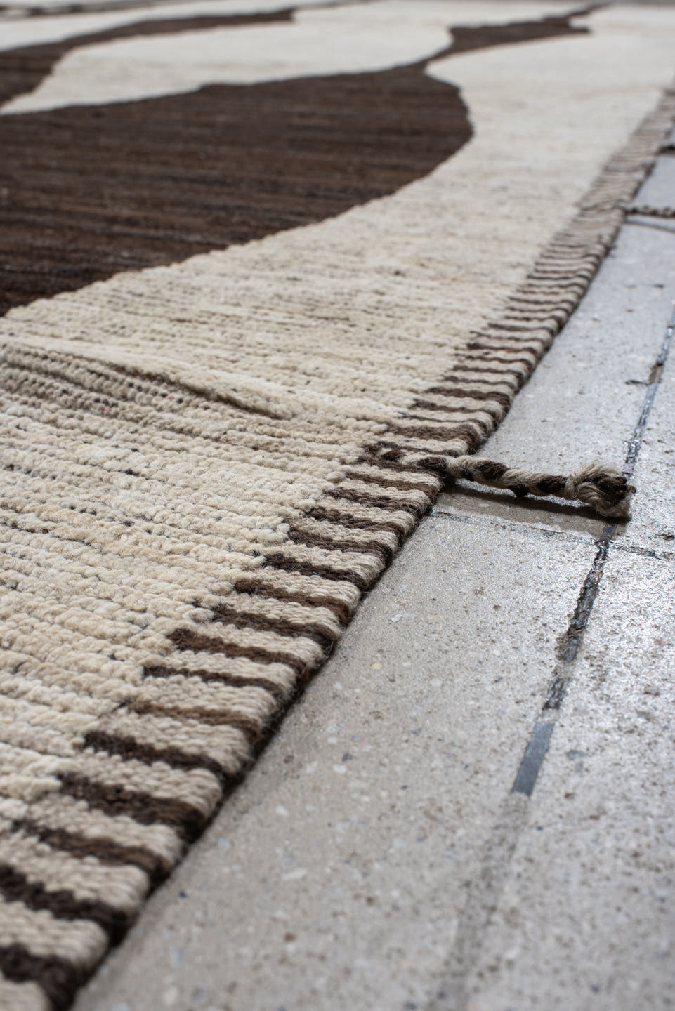10' x 14' one-of-a-kind handmade vintage Tulu large size rug. Color palette: ivory, brown, taupe, charcoal, beige, gray