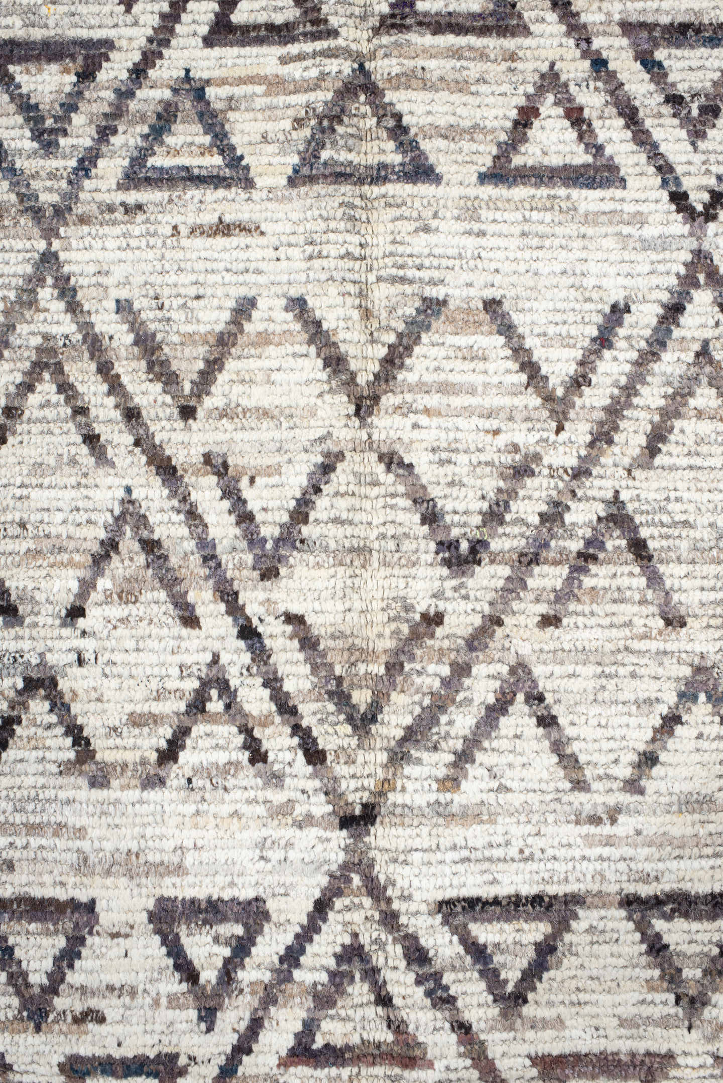 9' x 11' one-of-a-kind handmade vintage Tulu large size rug. Color palette: ivory, brown, taupe, charcoal, beige, gray
