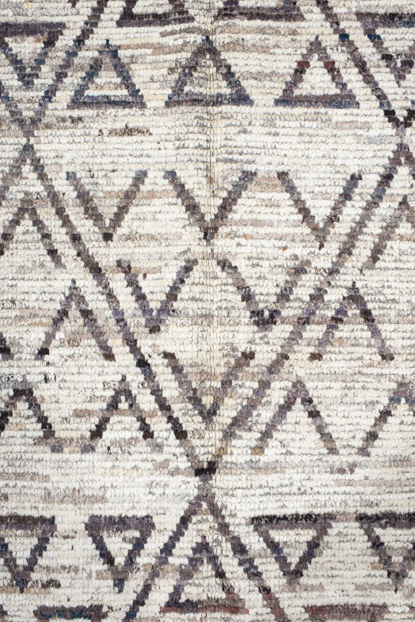9' x 11' one-of-a-kind handmade vintage Tulu large size rug. Color palette: ivory, brown, taupe, charcoal, beige, gray