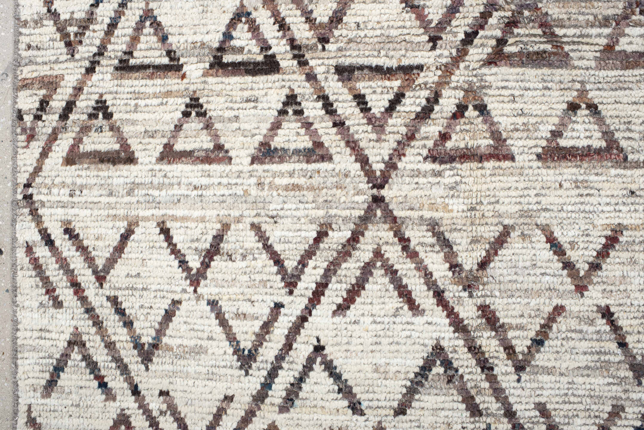 9' x 11' one-of-a-kind handmade vintage Tulu large size rug. Color palette: ivory, brown, taupe, charcoal, beige, gray