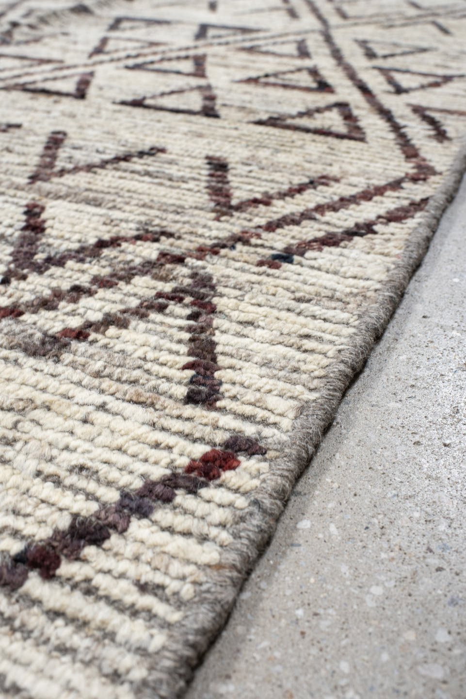 9' x 11' one-of-a-kind handmade vintage Tulu large size rug. Color palette: ivory, brown, taupe, charcoal, beige, gray
