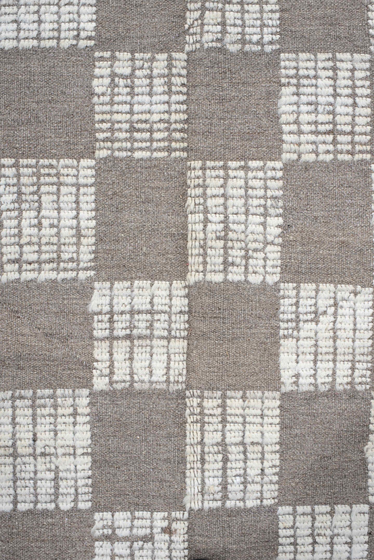 10' x 13' one-of-a-kind handmade vintage Tulu large size rug. Color palette: ivory, taupe, gray, cream, beige