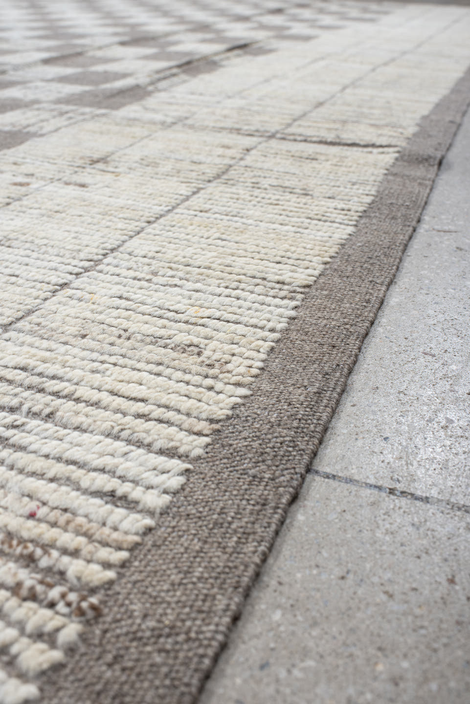 10' x 13' one-of-a-kind handmade vintage Tulu large size rug. Color palette: ivory, taupe, gray, cream, beige