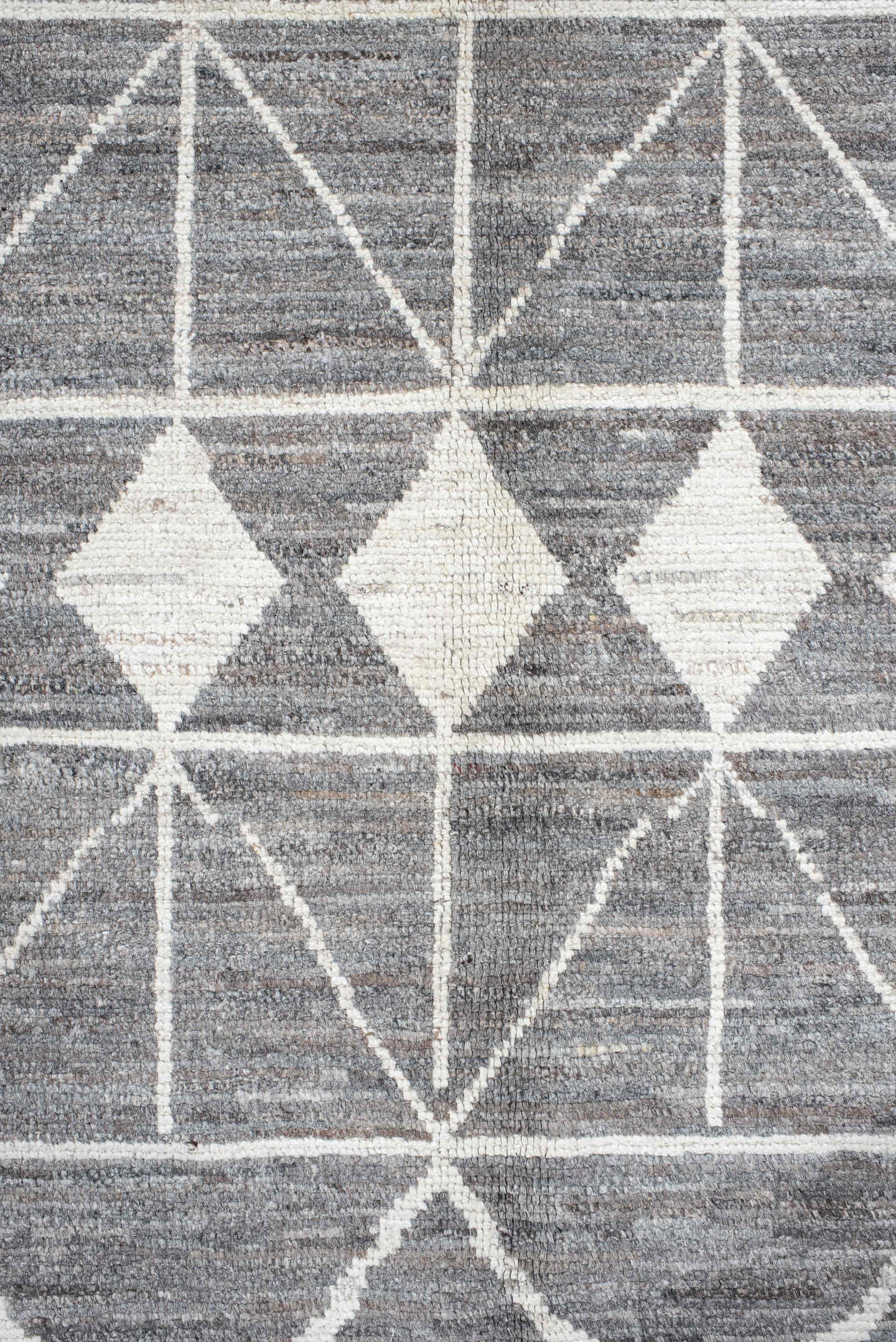9' x 13' one-of-a-kind handmade vintage Tulu large size rug. Color palette: gray, ivory, charcoal, taupe, black, beige