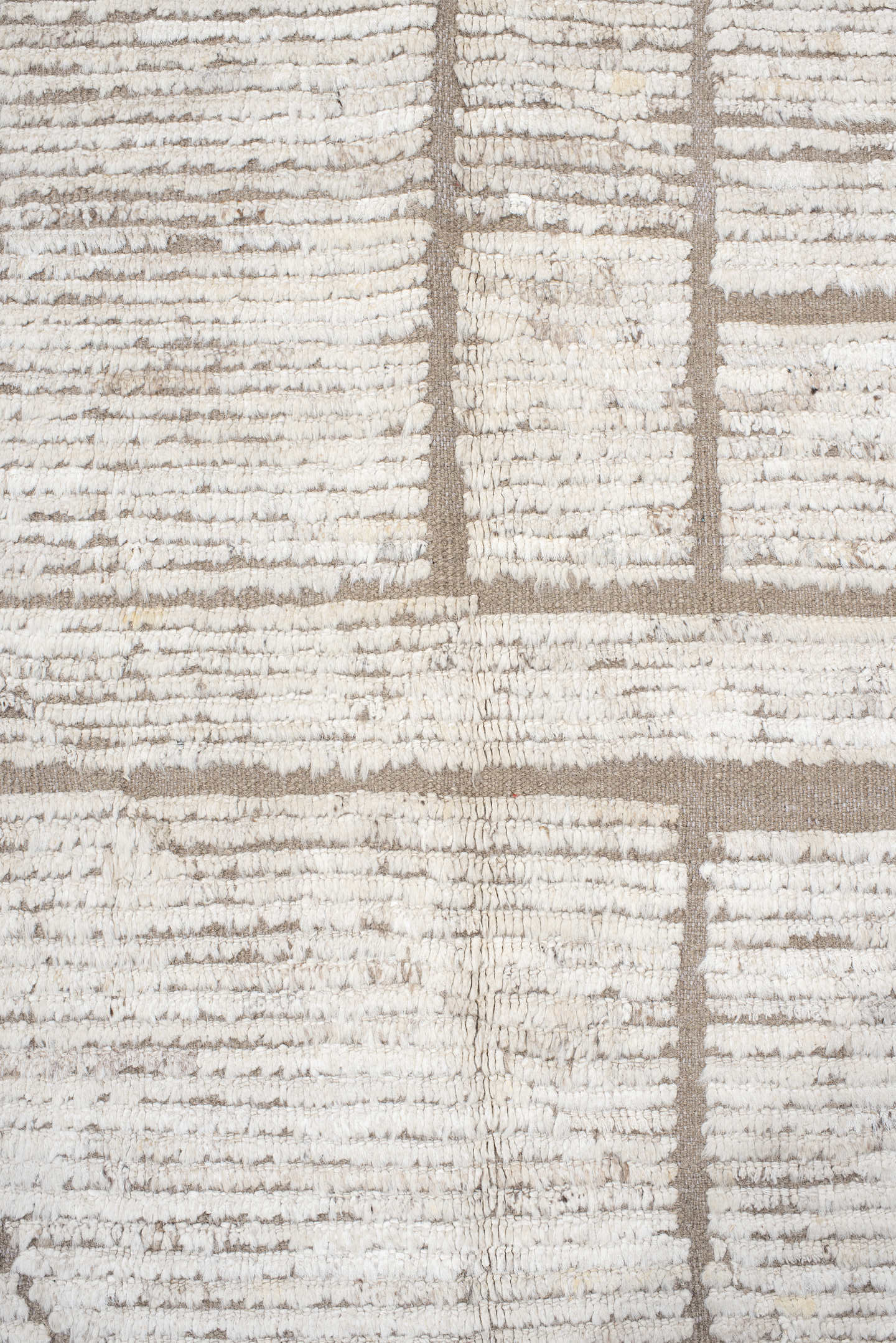 9' x 12' one-of-a-kind handmade vintage Tulu large size rug. Color palette: ivory, taupe, cream, greige, beige, gray
