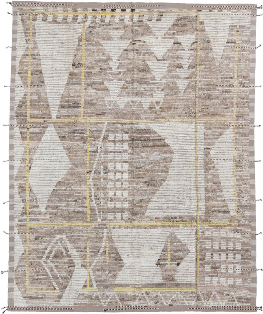 9' x 11' one-of-a-kind handmade vintage Tulu large size rug. Color palette: ivory, taupe, beige, pale_yellow, brown, gray