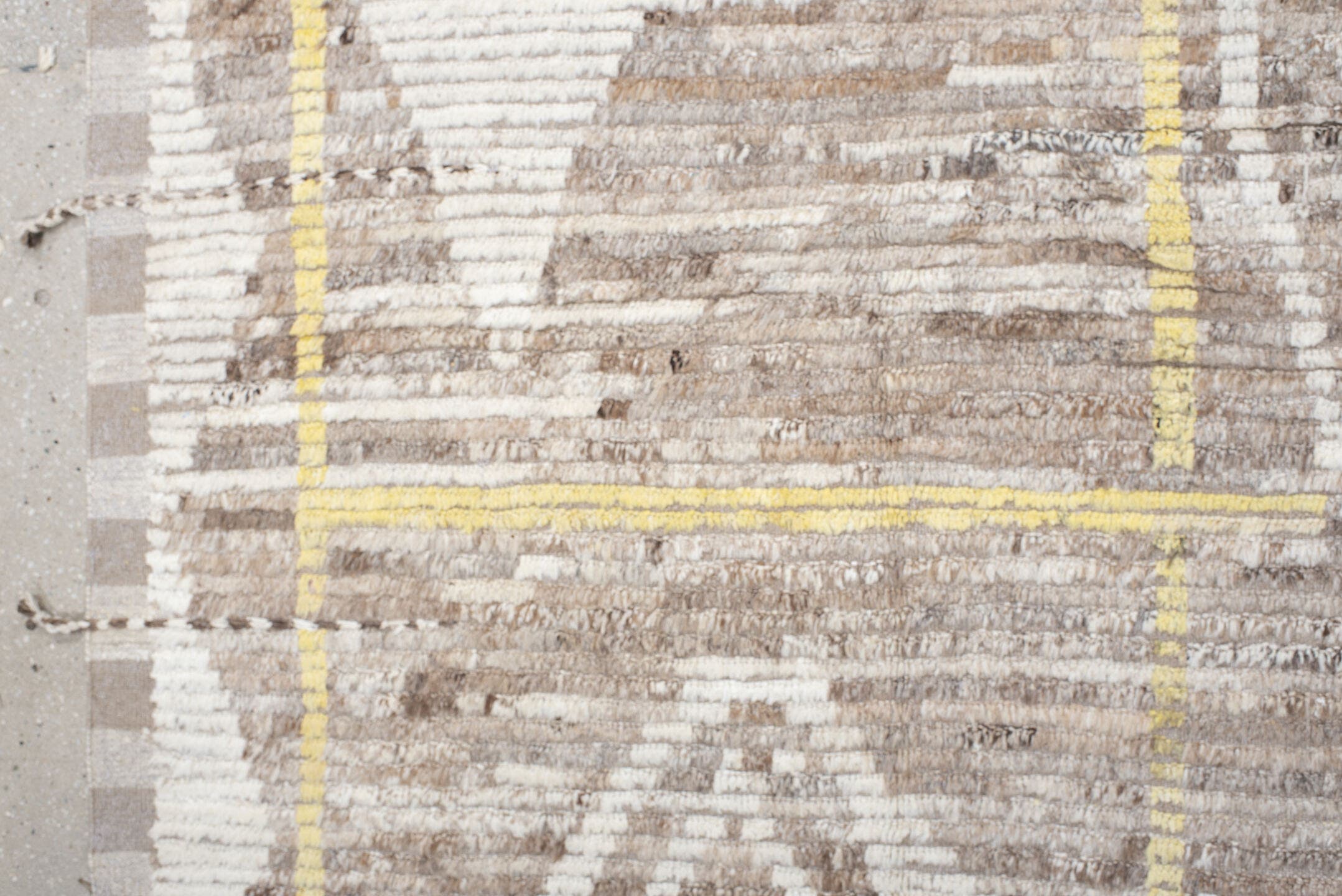 9' x 11' one-of-a-kind handmade vintage Tulu large size rug. Color palette: ivory, taupe, beige, pale_yellow, brown, gray