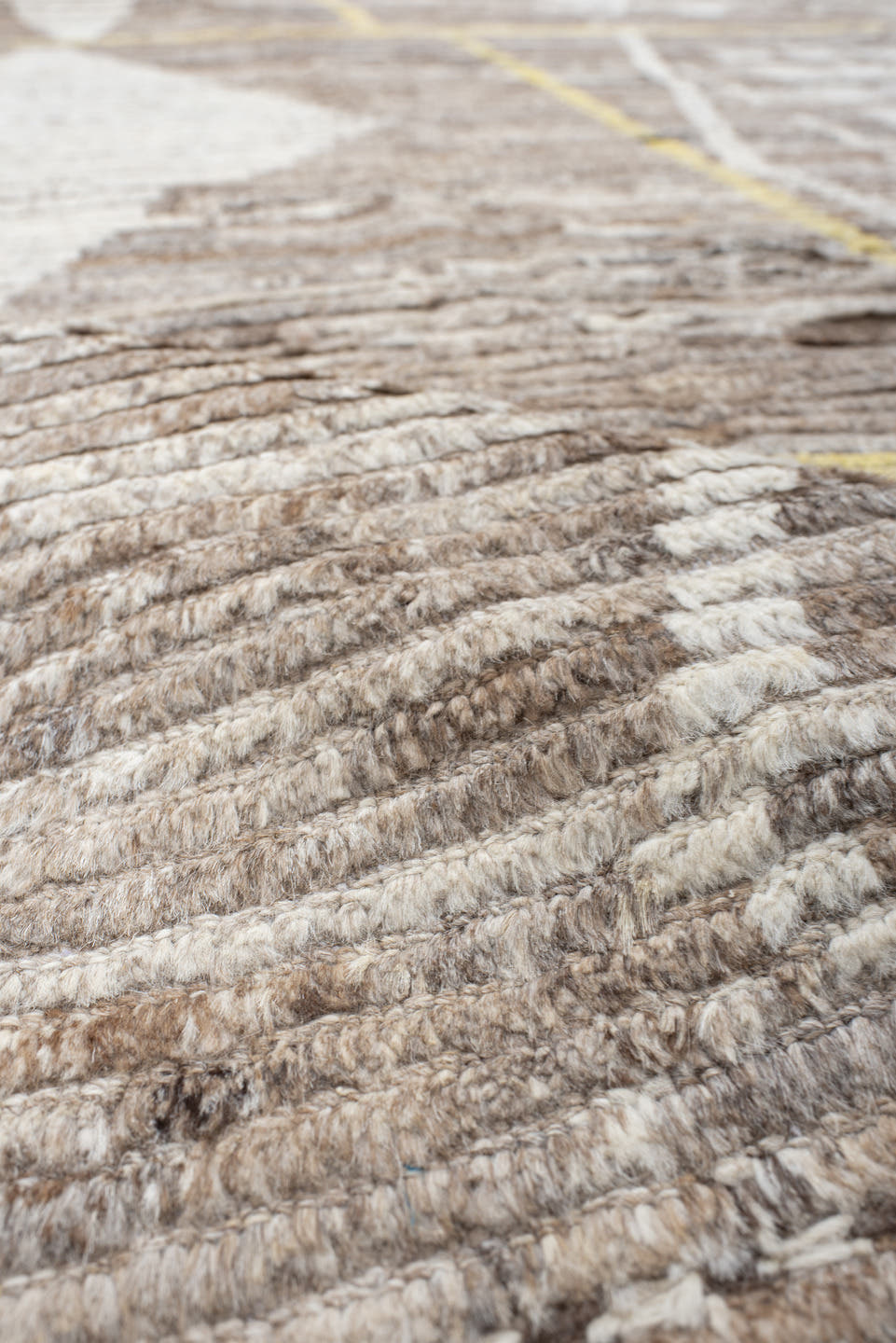 9' x 11' one-of-a-kind handmade vintage Tulu large size rug. Color palette: ivory, taupe, beige, pale_yellow, brown, gray