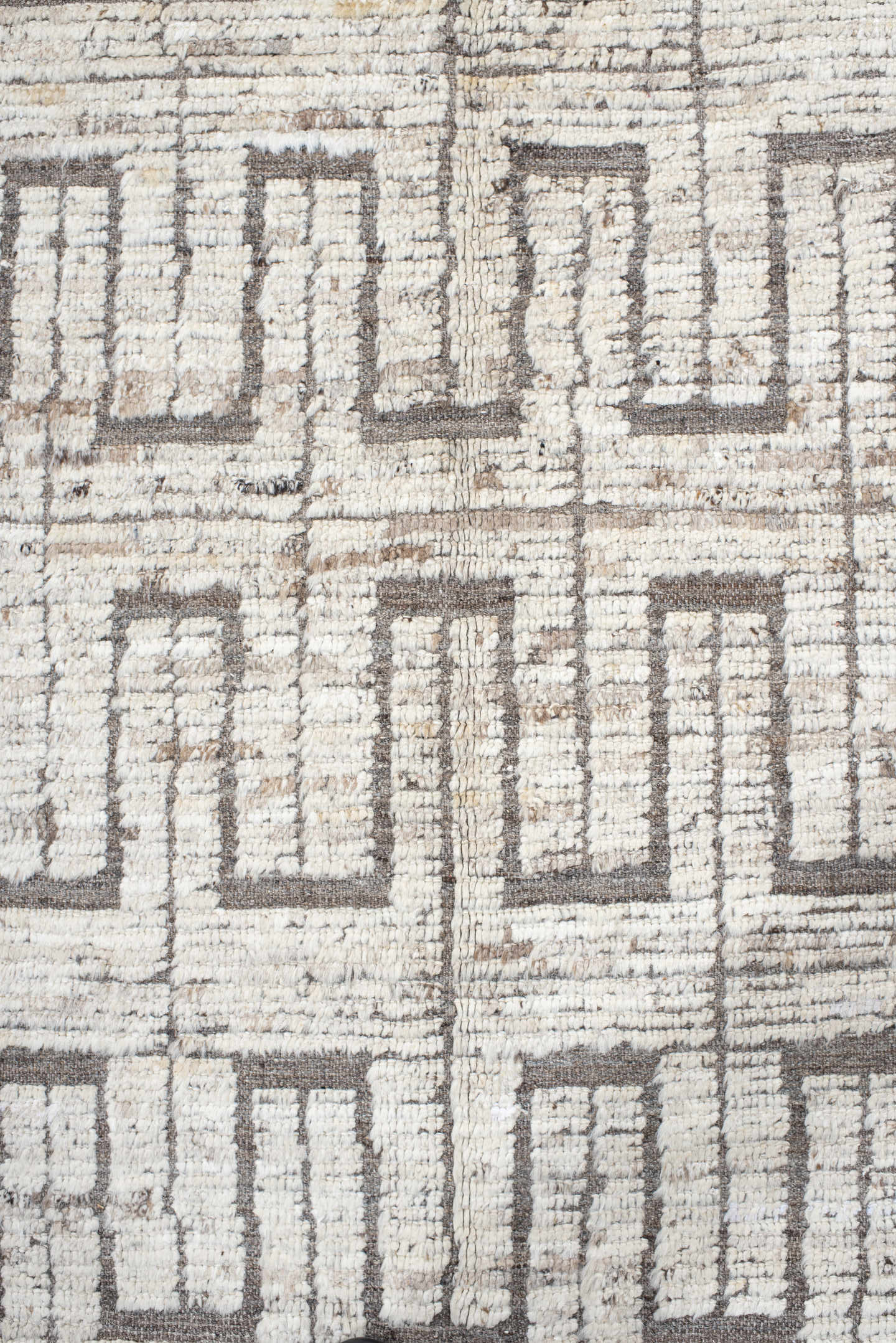 9' x 11' one-of-a-kind handmade vintage Tulu large size rug. Color palette: ivory, taupe, gray, charcoal, beige, black