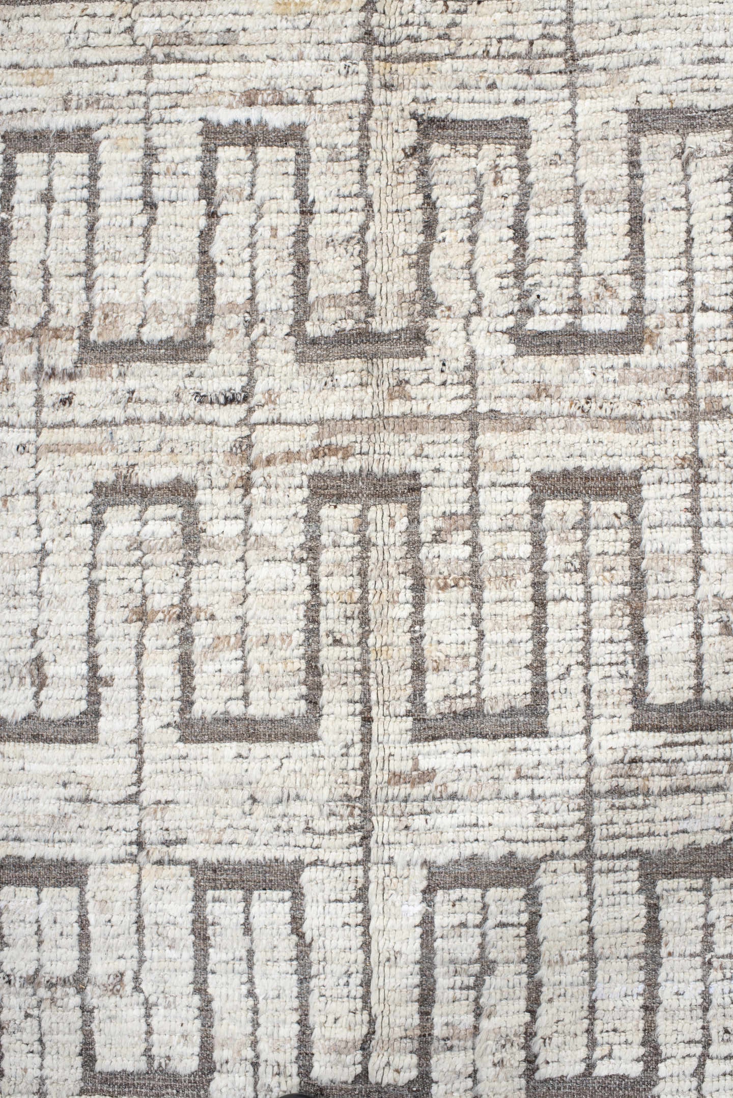 9' x 11' one-of-a-kind handmade vintage Tulu large size rug. Color palette: ivory, taupe, gray, charcoal, beige, black