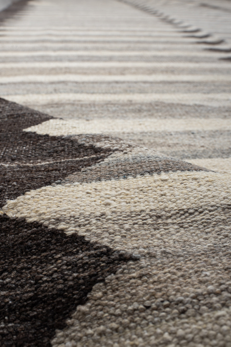 13' x 18' one-of-a-kind handmade vintage Kilim oversize rug. Color palette: ivory, charcoal, taupe, gray, cream, black