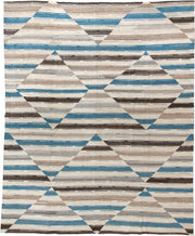 13' x 15' one-of-a-kind handmade vintage Kilim oversize rug. Color palette: ivory, taupe, turquoise, brown, gray, beige