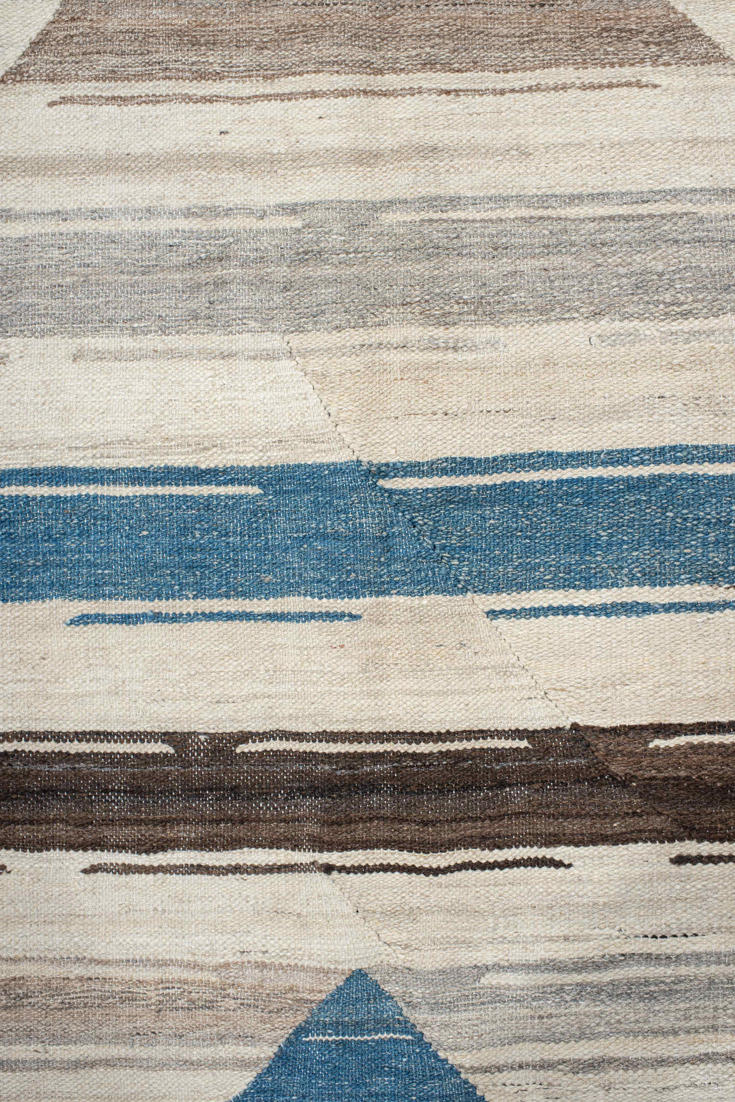 13' x 15' one-of-a-kind handmade vintage Kilim oversize rug. Color palette: ivory, taupe, turquoise, brown, gray, beige