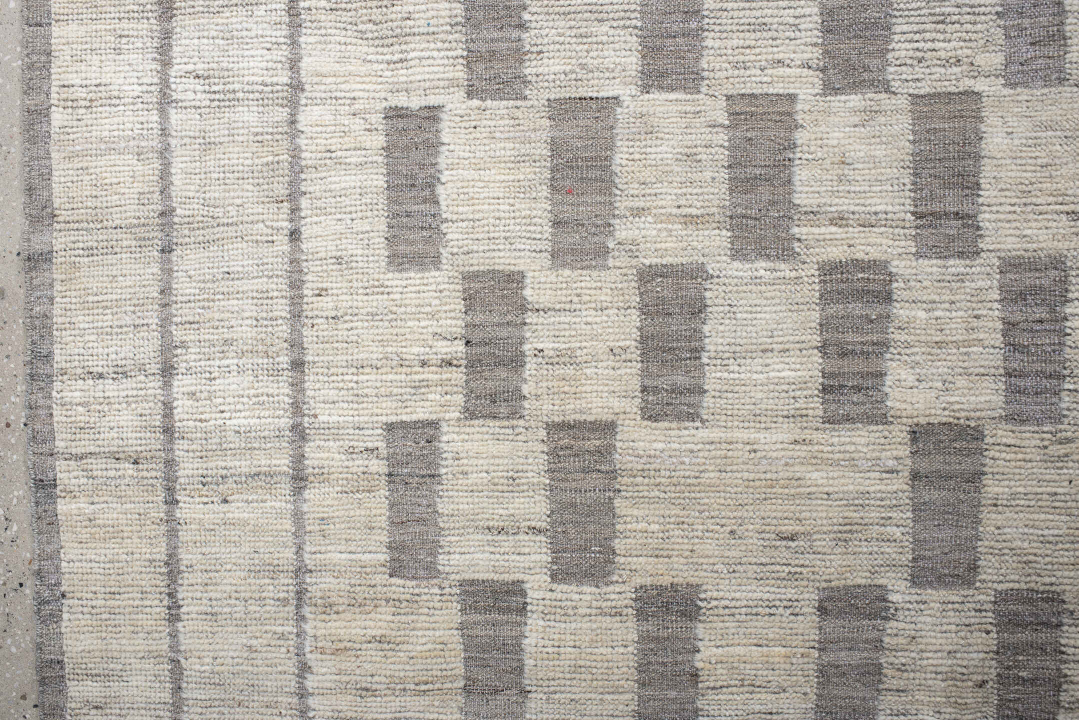 12' x 19' one-of-a-kind handmade vintage Tulu oversize rug. Color palette: ivory, taupe, gray, cream, beige