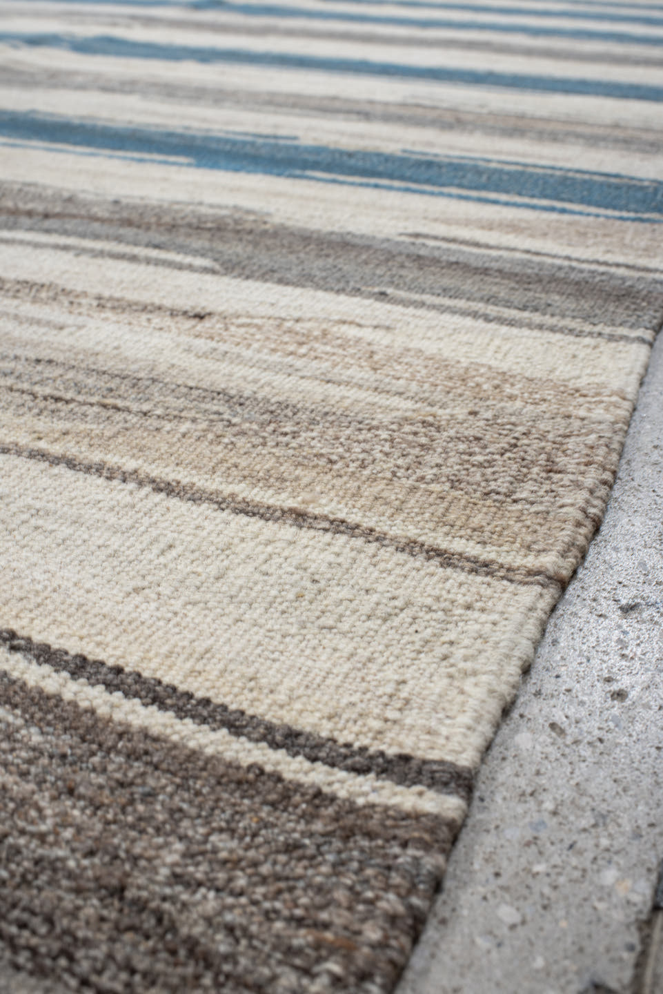 10' x 13' one-of-a-kind handmade vintage Kilim large size rug. Color palette: ivory, blue, gray, taupe, beige