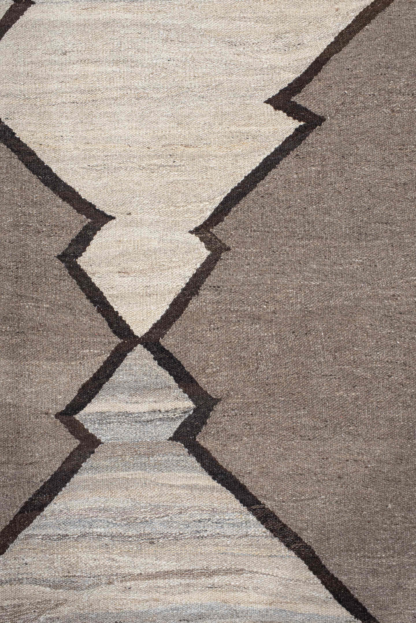 10' x 13' one-of-a-kind handmade vintage Kilim large size rug. Color palette: taupe, ivory, gray, charcoal, slate, beige