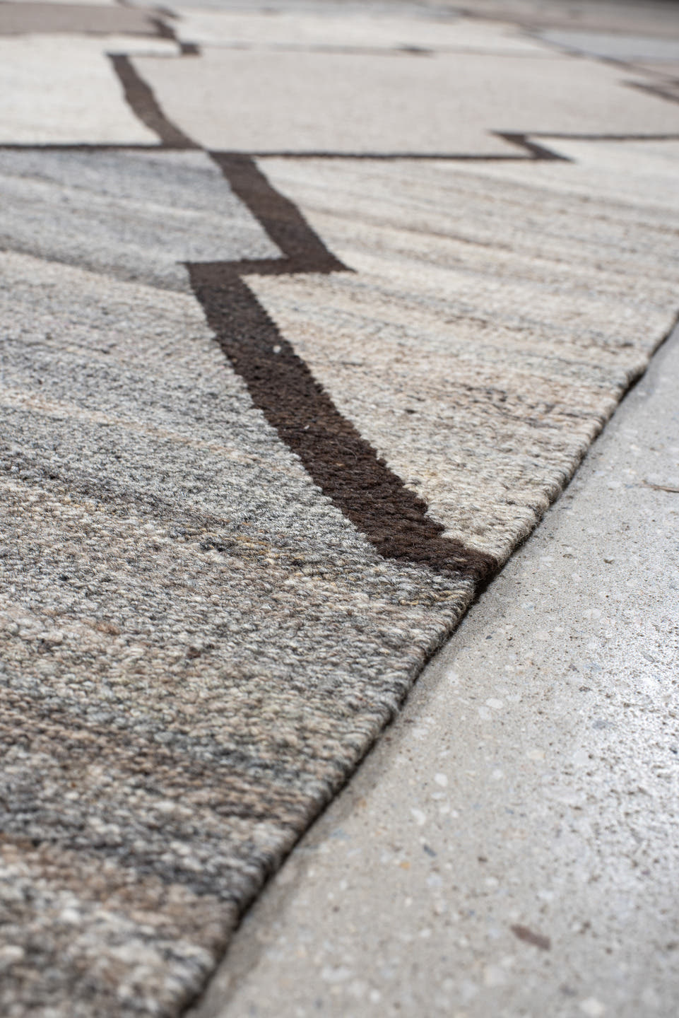10' x 13' one-of-a-kind handmade vintage Kilim large size rug. Color palette: taupe, ivory, gray, charcoal, slate, beige