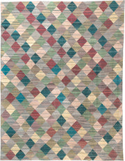 13' x 17' one-of-a-kind handmade vintage Kilim oversize rug. Color palette: taupe, teal, sage, rose, ivory, gold, gray