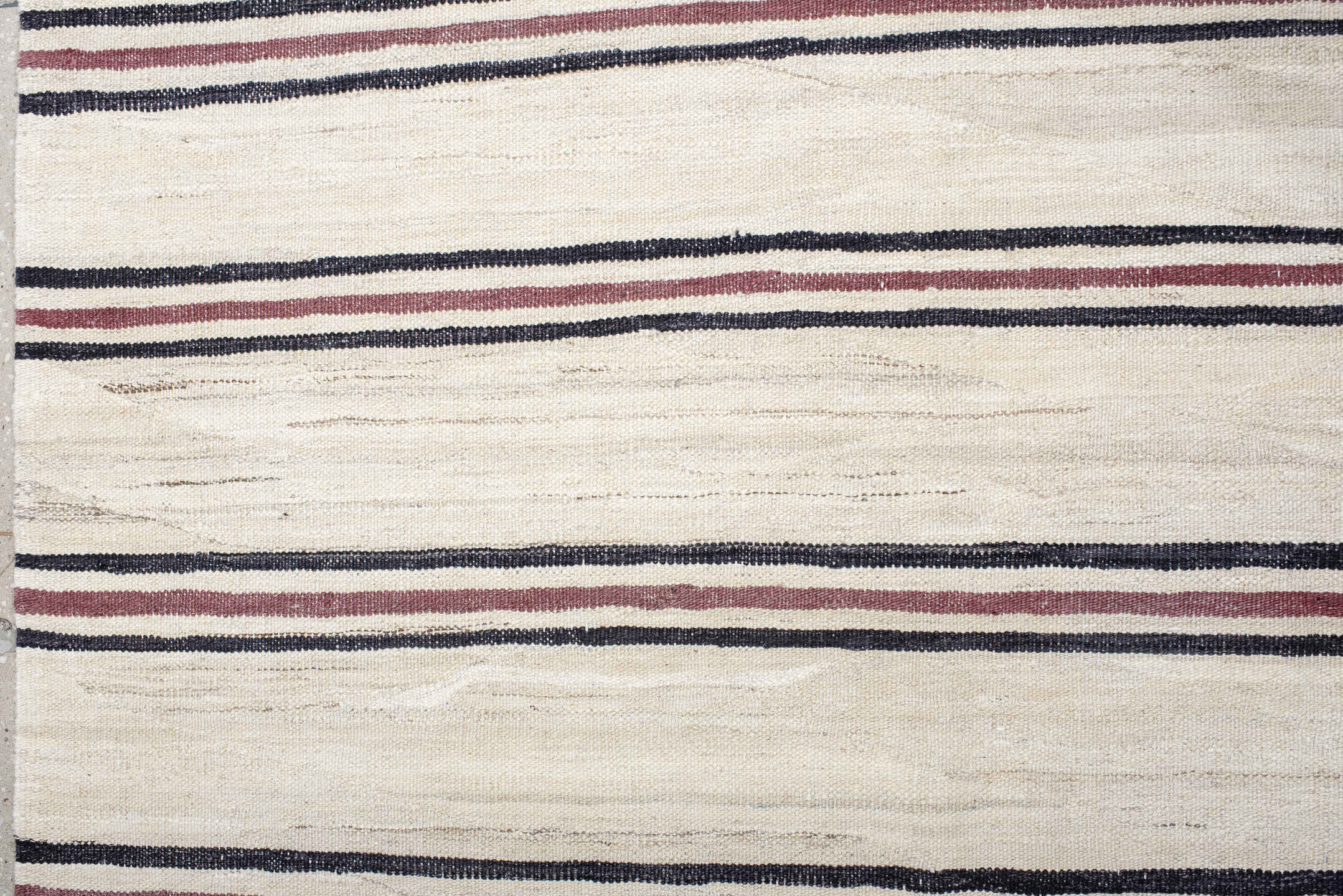 9' x 13' one-of-a-kind handmade vintage Kilim large size rug. Color palette: ivory, burgundy, charcoal, taupe, gray, black