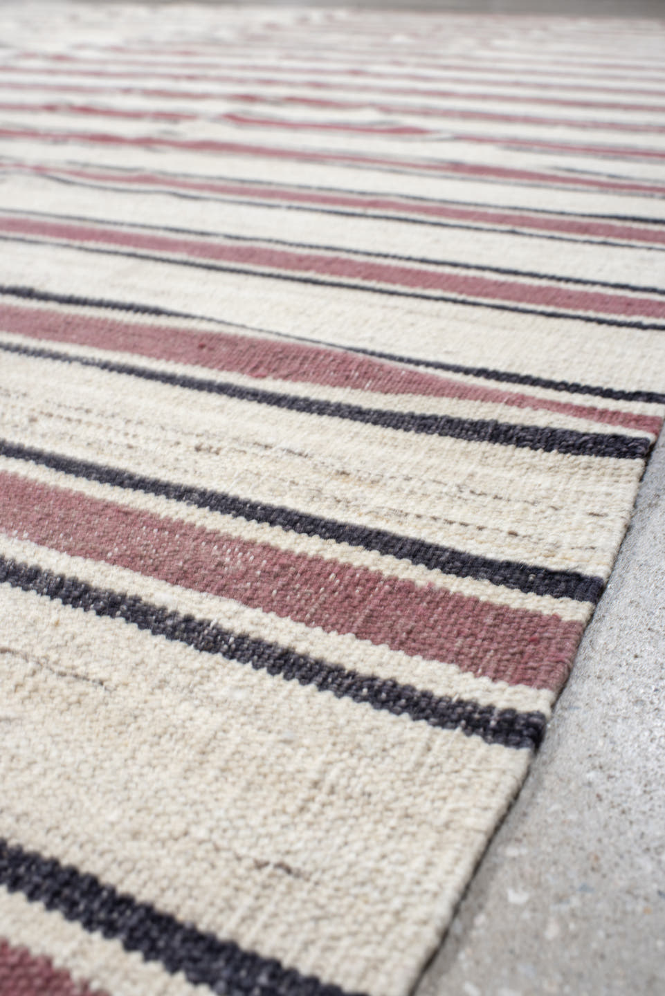 9' x 13' one-of-a-kind handmade vintage Kilim large size rug. Color palette: ivory, burgundy, charcoal, taupe, gray, black